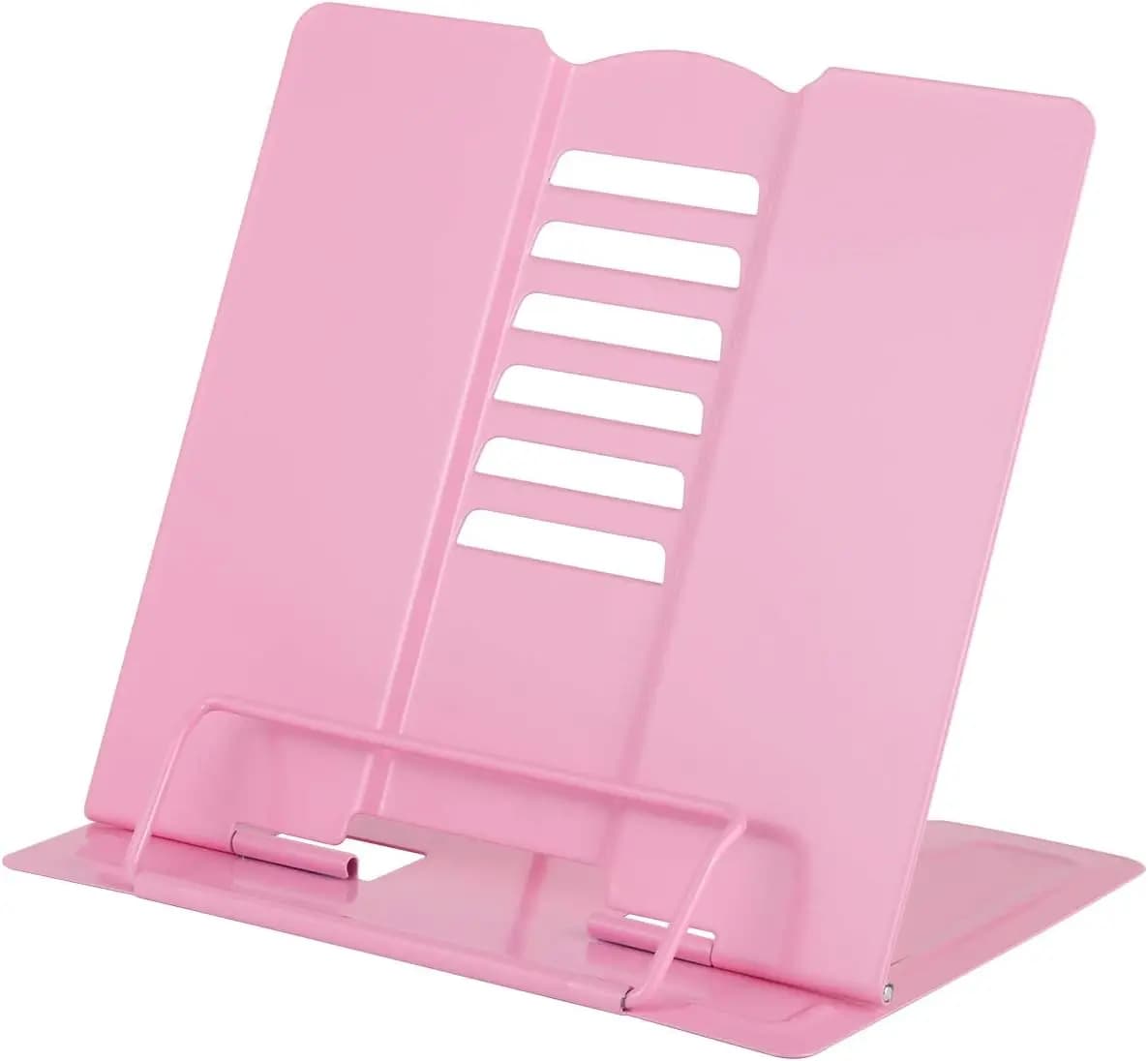 Supporto per Libri Regolabile in Metallo - Pieghevole e Portatile per Ricettari, Tablet, Musica, Documenti in Rosa