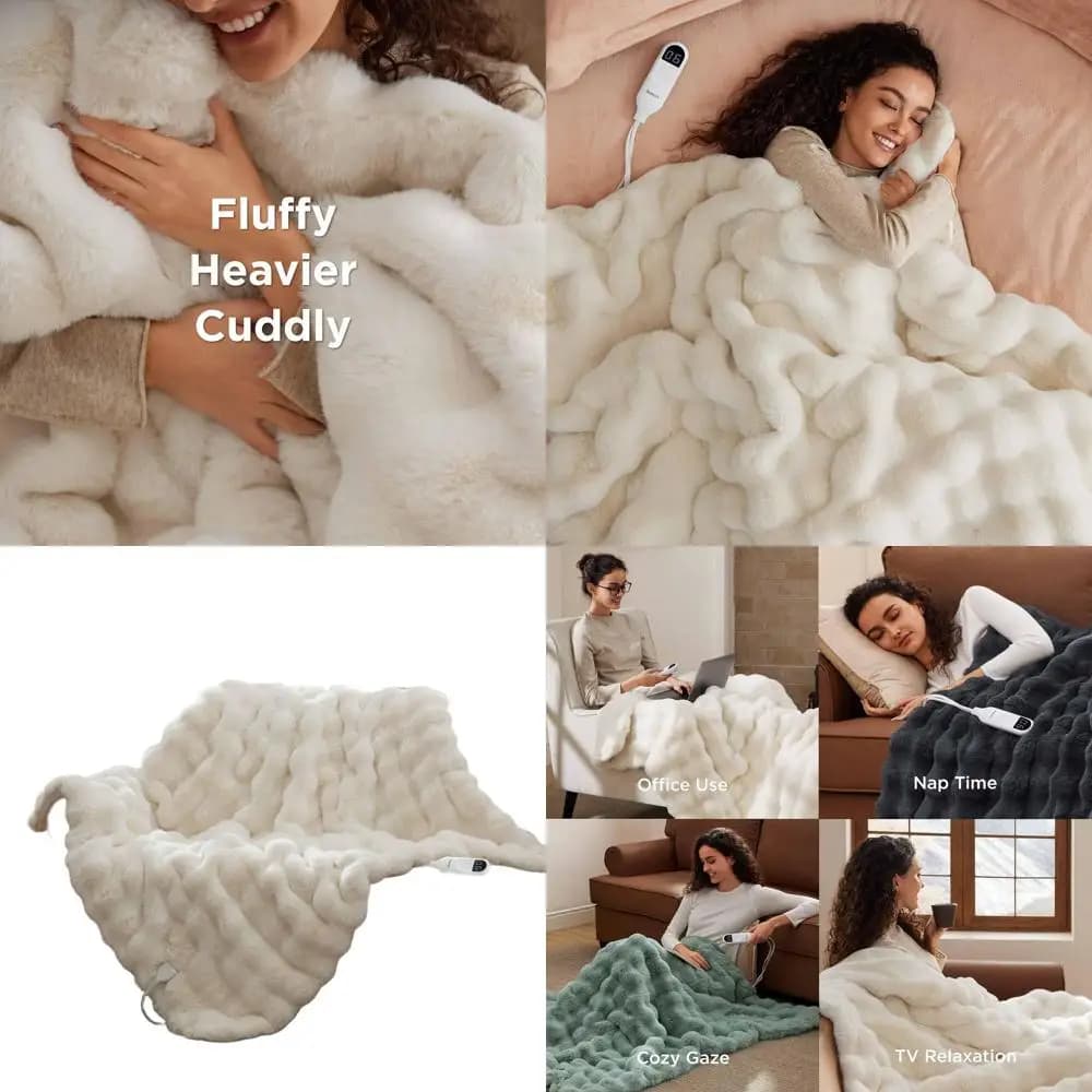 Coperta elettrica ultra morbida in pelliccia sintetica con 6 livelli di calore, 4 timer, spegnimento automatico di 3 ore, 50x60
