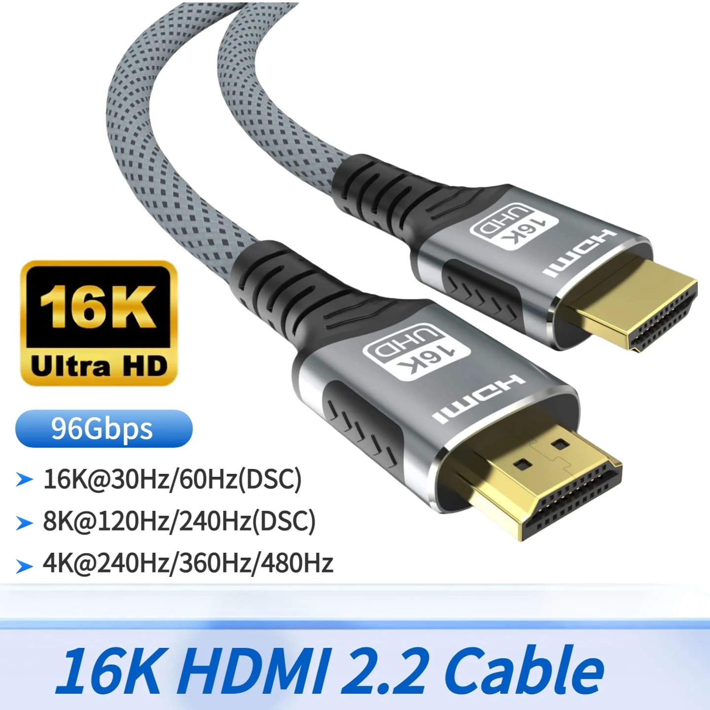 Cavo HDMI 2.2 16K 96Gbps 8K@120Hz 4K@240Hz 2K@360Hz Supporta HDMI 2.1 eARC HDR10+ per PS5/PS6 Laptop Gaming/Home Theater