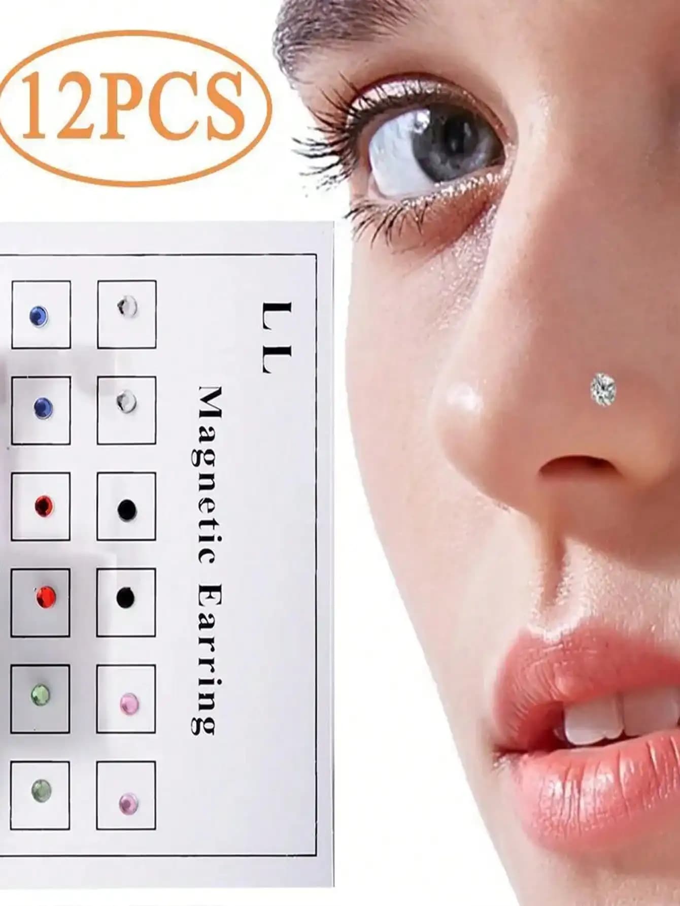 12 pz/carta orecchini magnetici in cristallo magnete naso orecchio labbro orecchini a bottone non-piercing cristallo falso anello nasolabiale clip