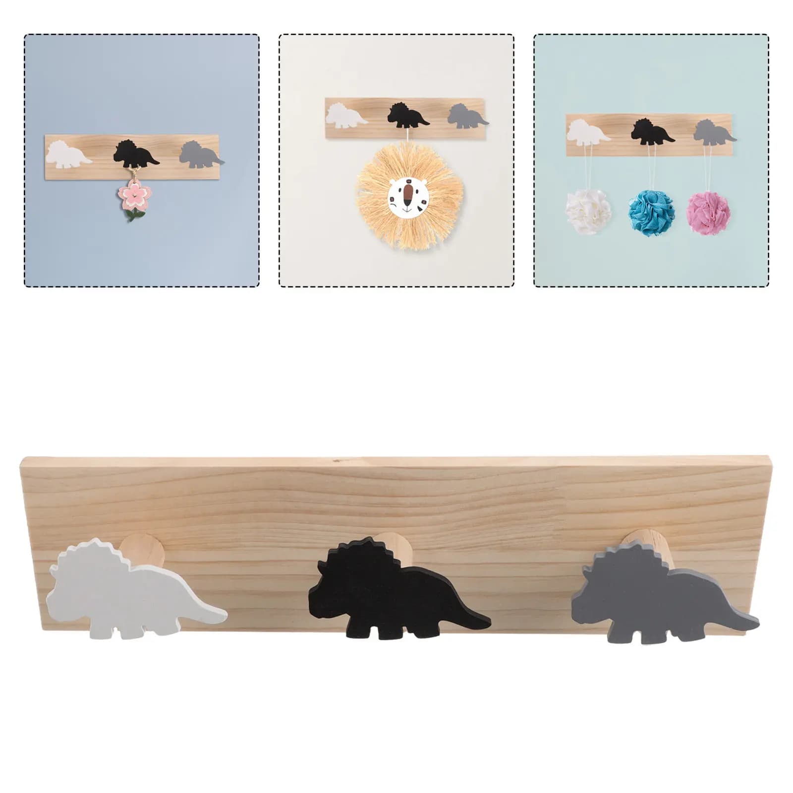 Creative Dinosaur Wall Hooks Gray Nordic Style Room Decor Nursery Wood Coat Hanger Clothes Bags Towels Organizer