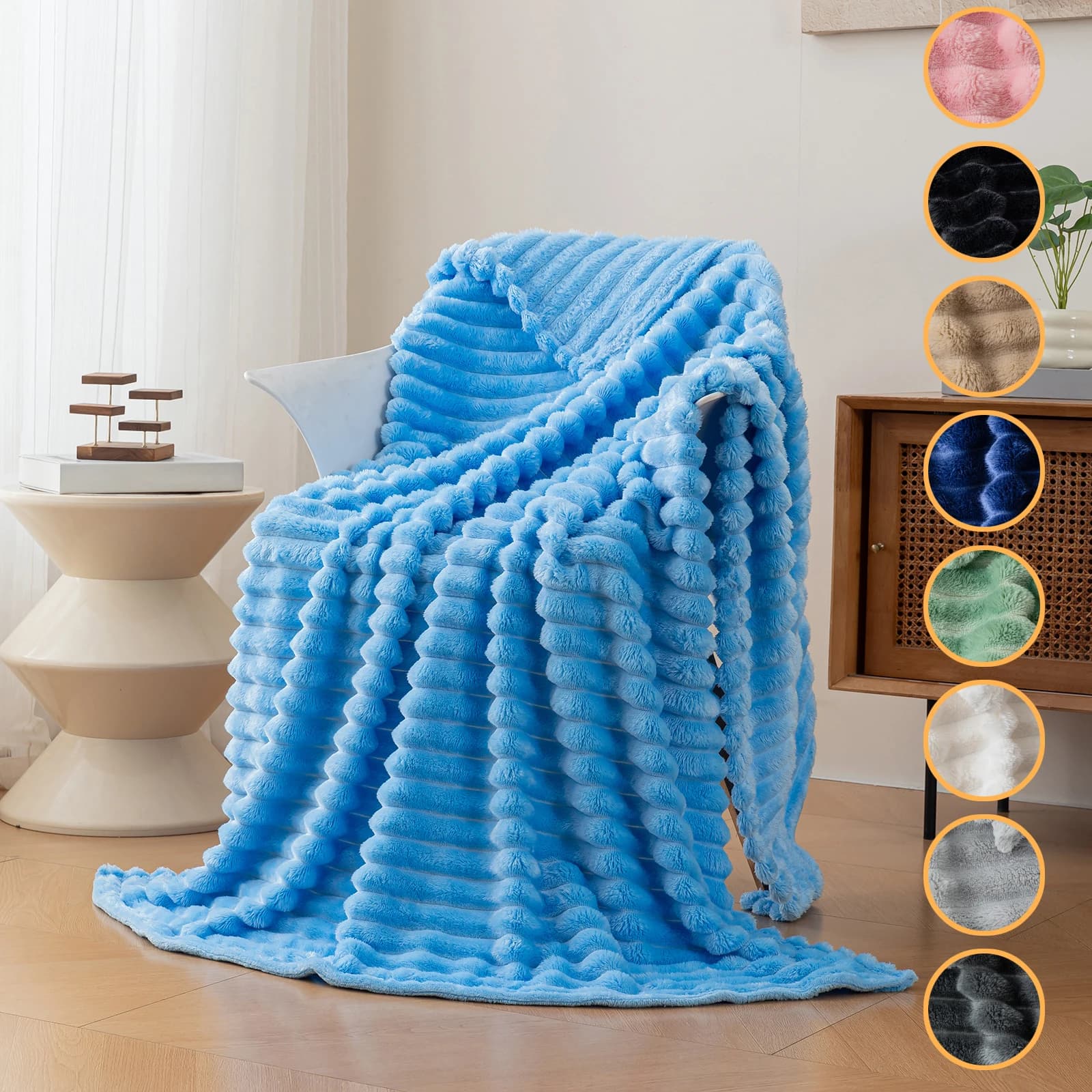 Coperta in flanella da 1 pezzo, coperta per divano comoda e calda, coperta per pisolino a righe ultra morbida adatta per camera da letto e dormitorio
