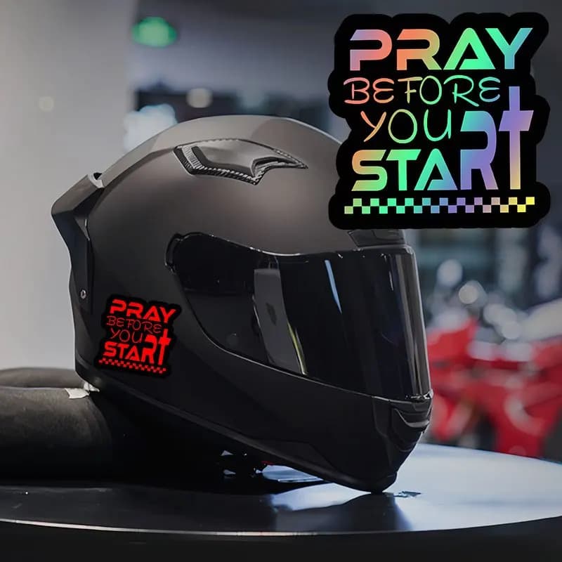 1PC Pray Before You Start Racing Waterproof Vinyl Sticker For Car Motorcycle Helmet Decal
