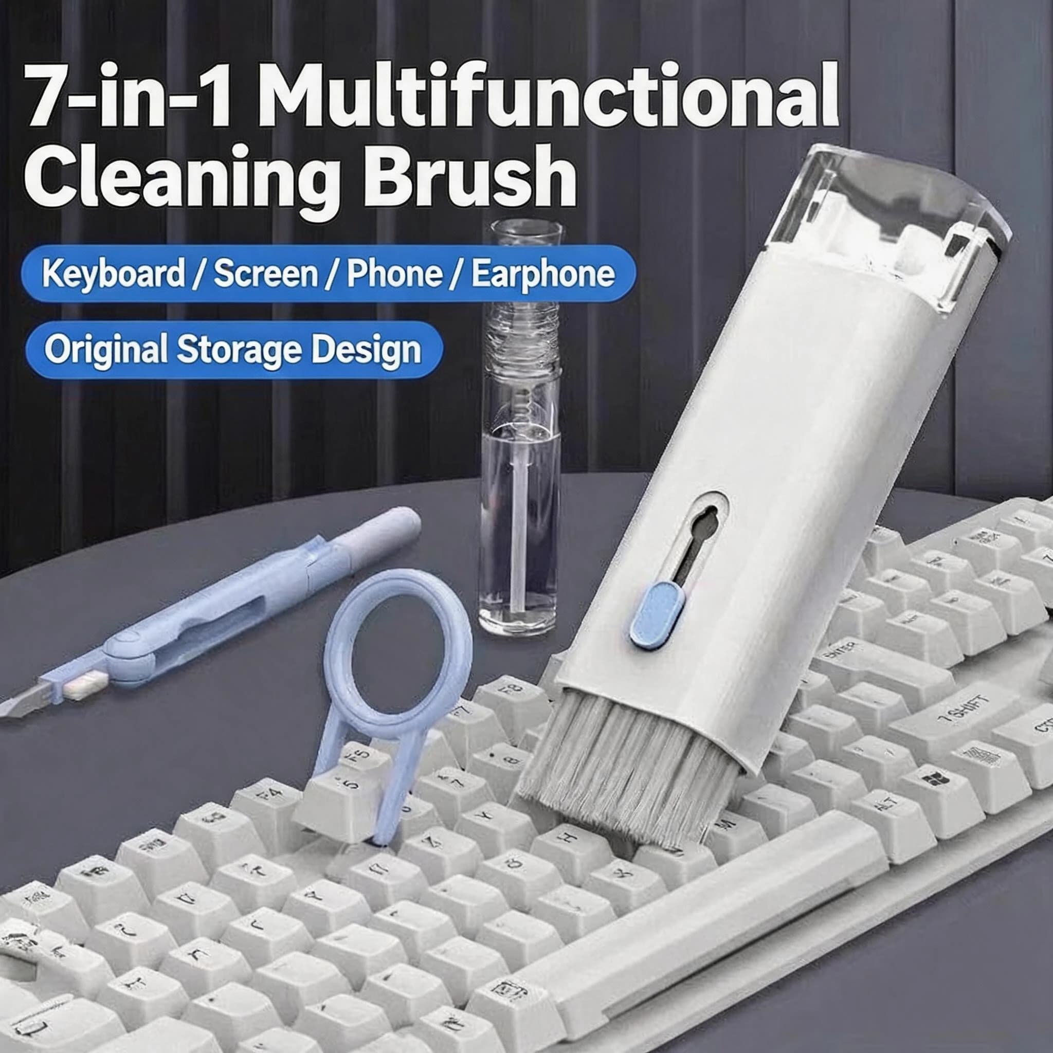 Kit di Pulizia per Tastiera 7-in-1 con Estrattore di Tasti, Set Multifunzionale per Pulizia di Tastiere, Airpods e Telefoni