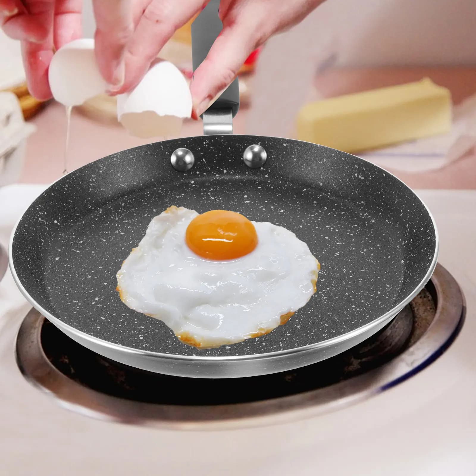 1Pcs Maifan Stone Nonstick Frying Pan Even Heat Skillet for Omelets Fried Eggs Pancakes Kitchen Black 6 Inches