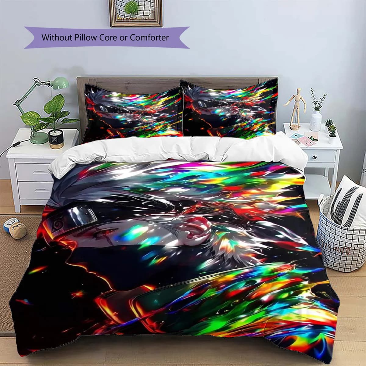 Kakashi Hatake Patterned Pillowcase & Duvet Cover Set Pattern Bedding for Bedroom Use Premium Gift for Anime Collectors.-TING