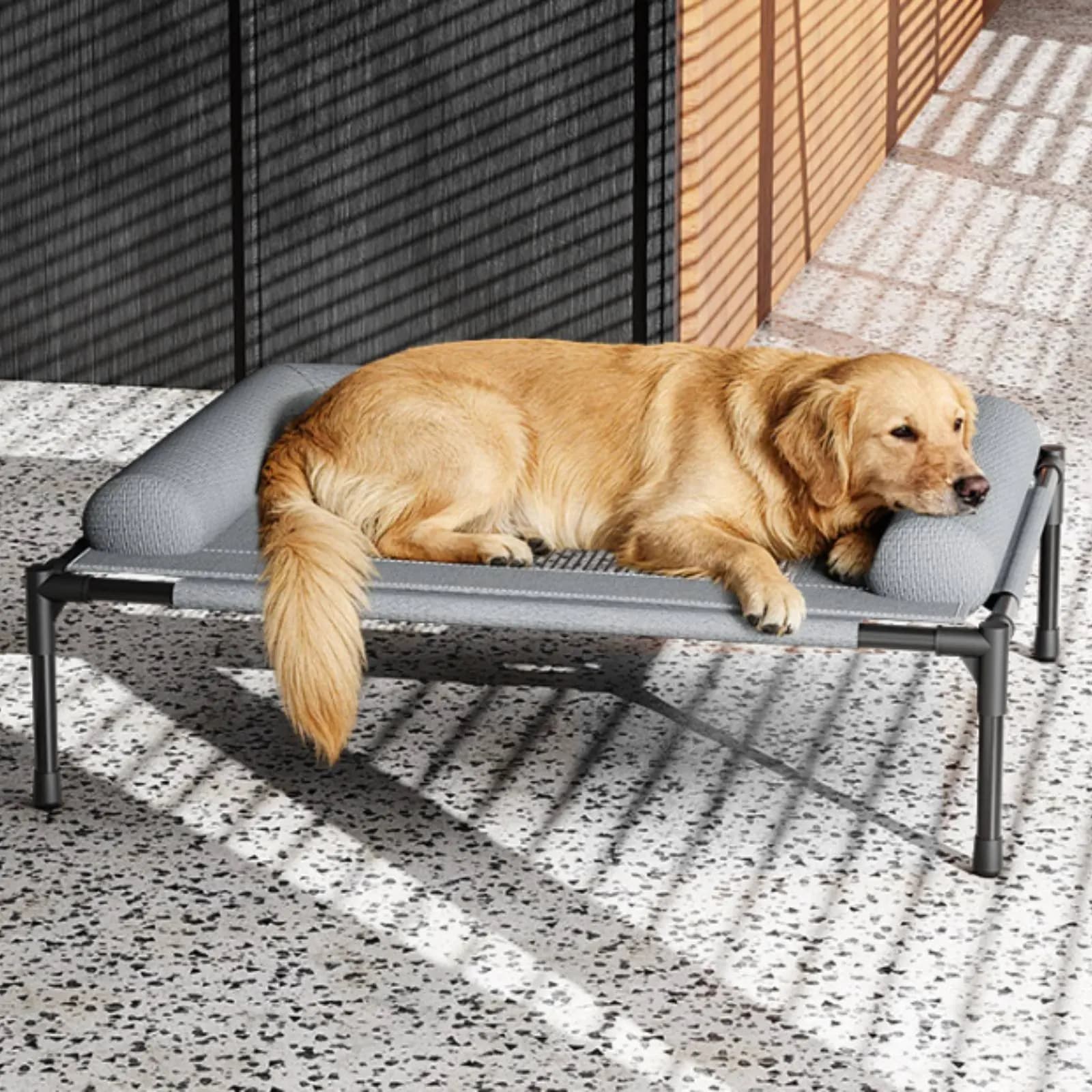 Cuccia Rialzata per Cani in Rete Traspirante, Robusta, con Cuscino di Supporto per il Collo, per Tutte le Stagioni, in Acciaio