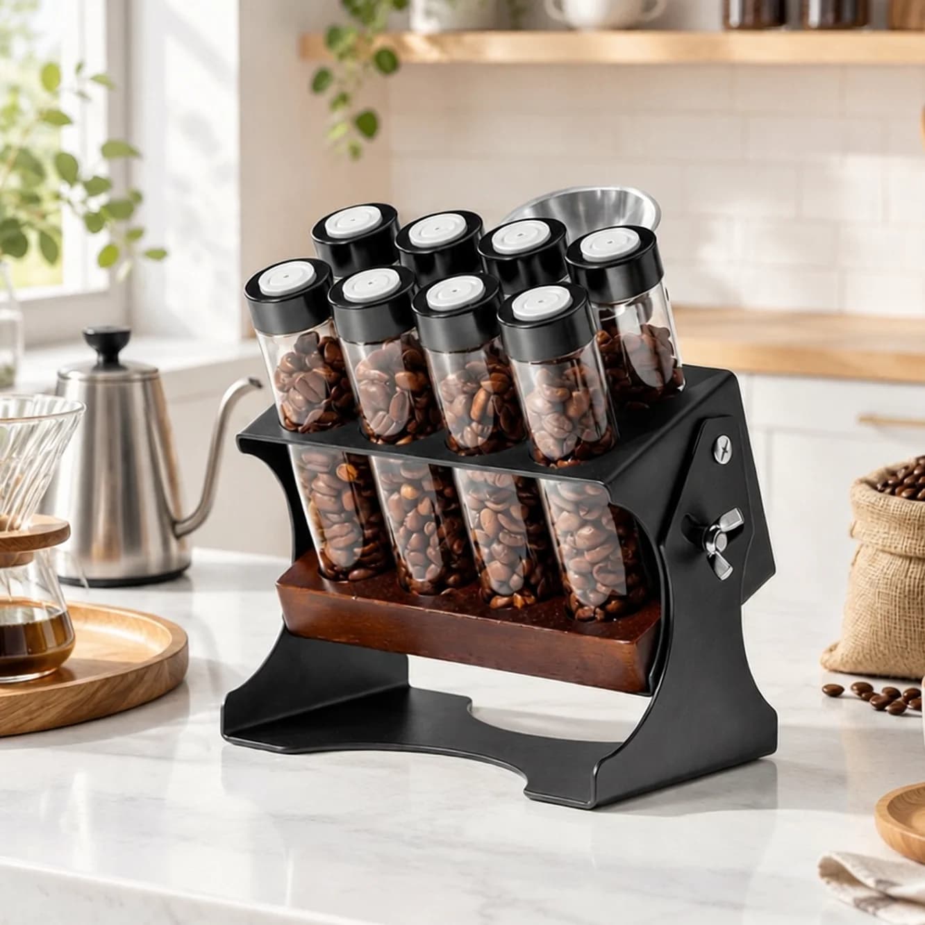 Coffee Bean Tubes Mini Glass Airtight Vacuum Storage With Pump Dispenser Container Organizer Canister Set Adjustable Accessories