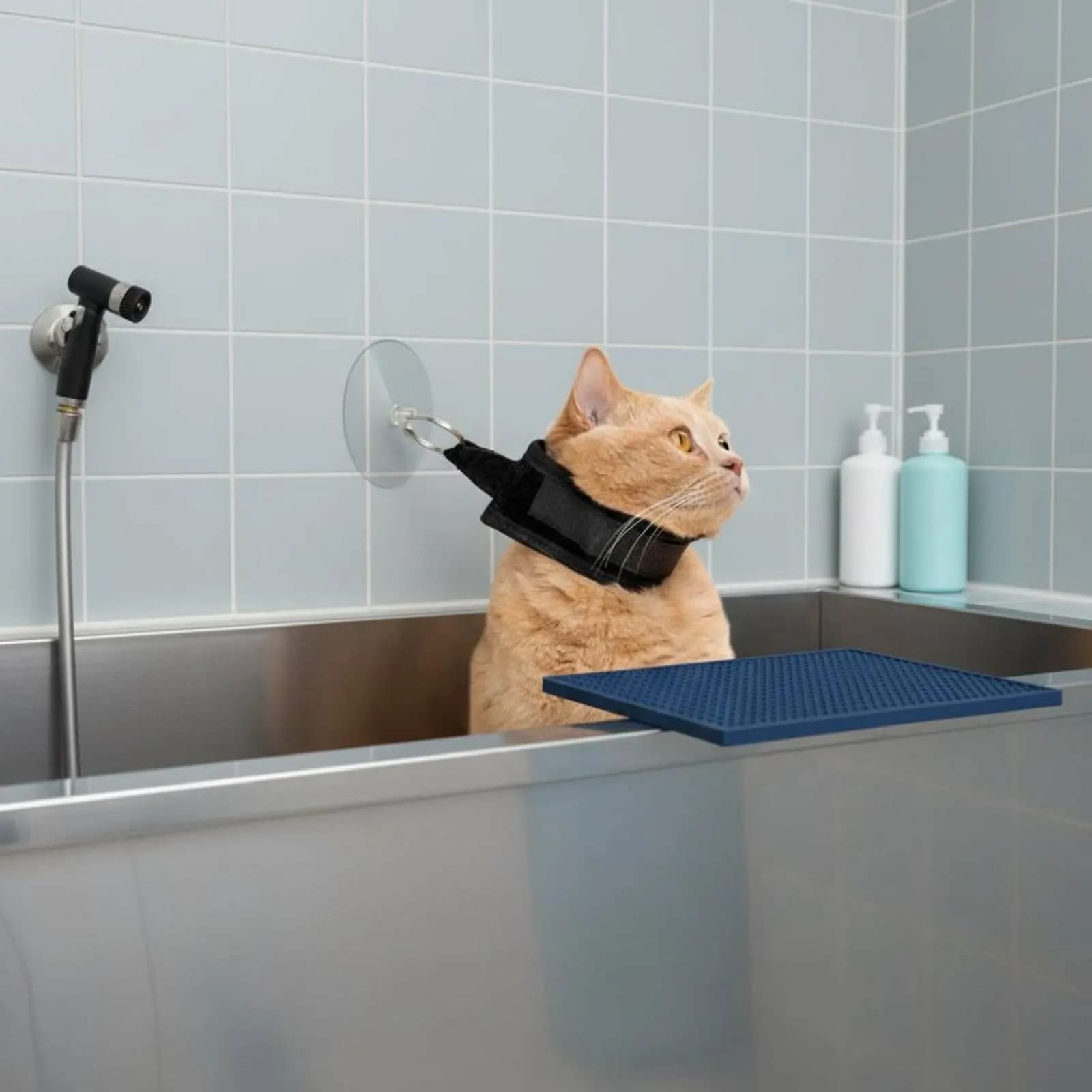 Supporto a ventosa per animali domestici: Anello per toelettatura senza restrizioni delle mani con supporto a ventosa per bagno