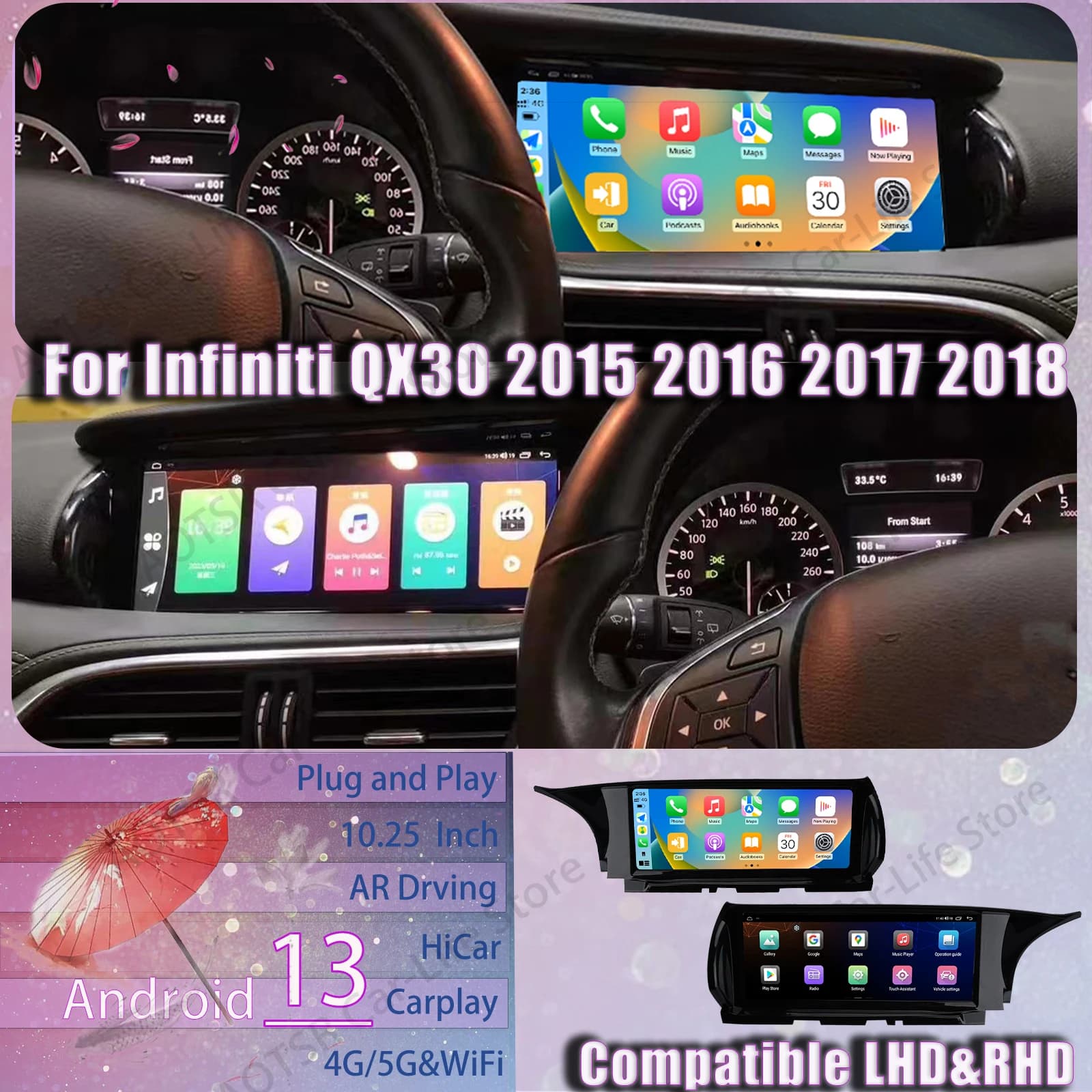Automotive Multimedia Android Screen For Infiniti QX30 2015~2018 Car Radio DSP Carplay Wireless GPS Navigation IPS Head Unit