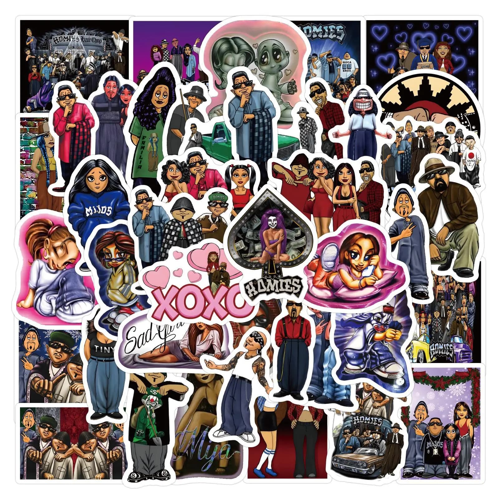 60PCS Cartoon Rap Greeting Homies Fun Brother Friend Cartoon Sticker DIY Phone Laptop Luggage Skateboard Graffiti Decals