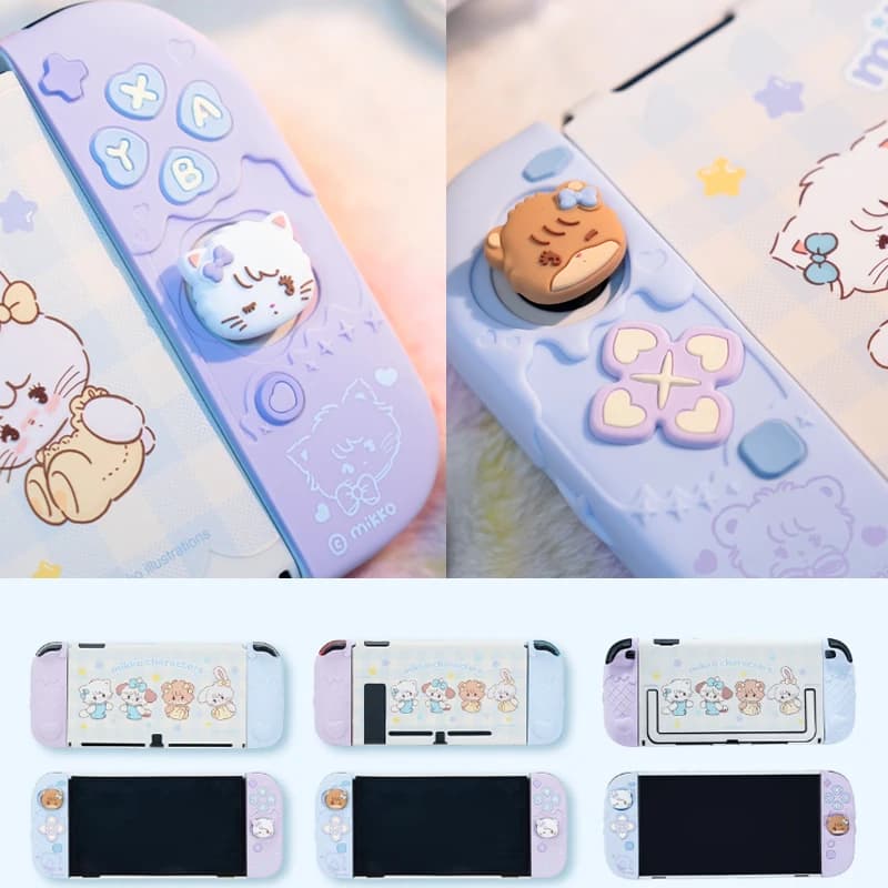 Simpatici animali Custodia rigida posteriore Shell Protector per Nintendo Switch 2/Oled Joy-Con Controller Impugnatura per pollice Bottoni ABXY Cover in silicone