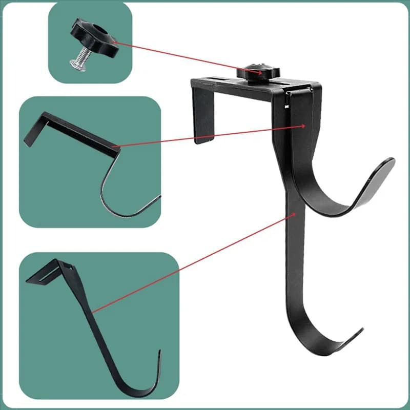 HOES-2 pieces metal adjustable width skimmer pool pole hook double hook garden hanging tube for accessories fence