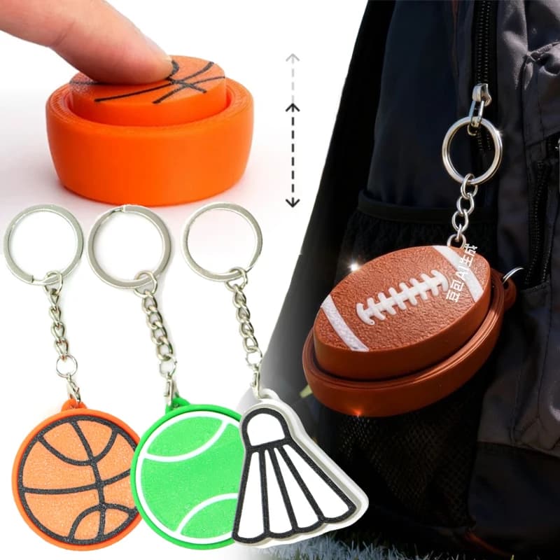 Portachiavi Clicker a Tema Sportivo con Palline Sportive Stampate in 3D, Antistress Sensoriale, Clicker da Tastiera, Calcio, Tennis, Basket, Baseball