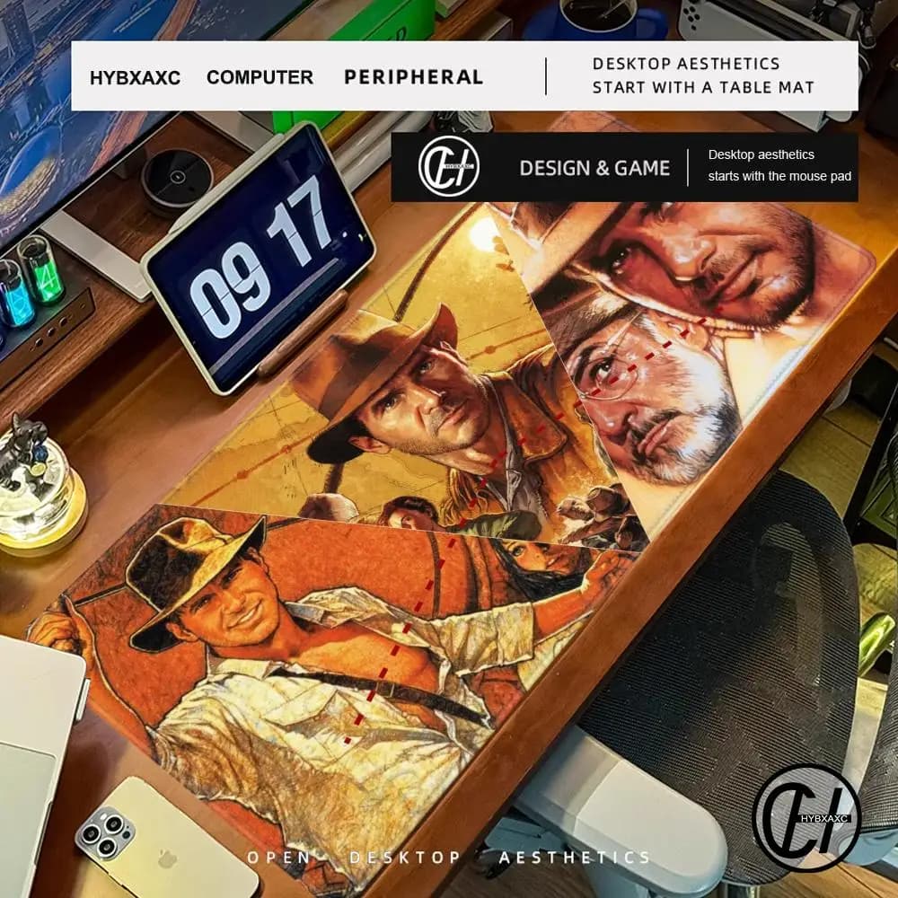 Nuovo gioco Indiana Jones e il Grande CircleMouse Pad Simpatico tappetino da scrivania HD Tappetini per tastiera estesi Tappetino per mouse da gioco XXL grande 100x50 cm