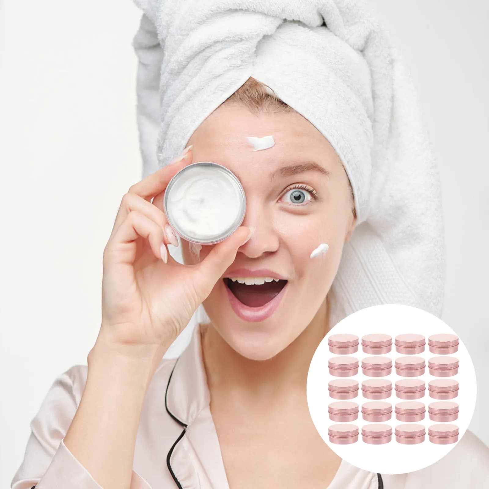 Round container for 20-piece aluminum cream with flat cover for cosmetics, creams, lotions, umbrellas, sun protection, travel