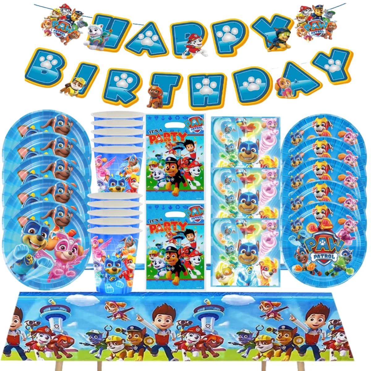 PAW Patrol Decorazione per festa di compleanno Set di stoviglie usa e getta Tovaglia per cani Piatto Borsa regalo Baby Shower Regalo per bambini Forniture per feste