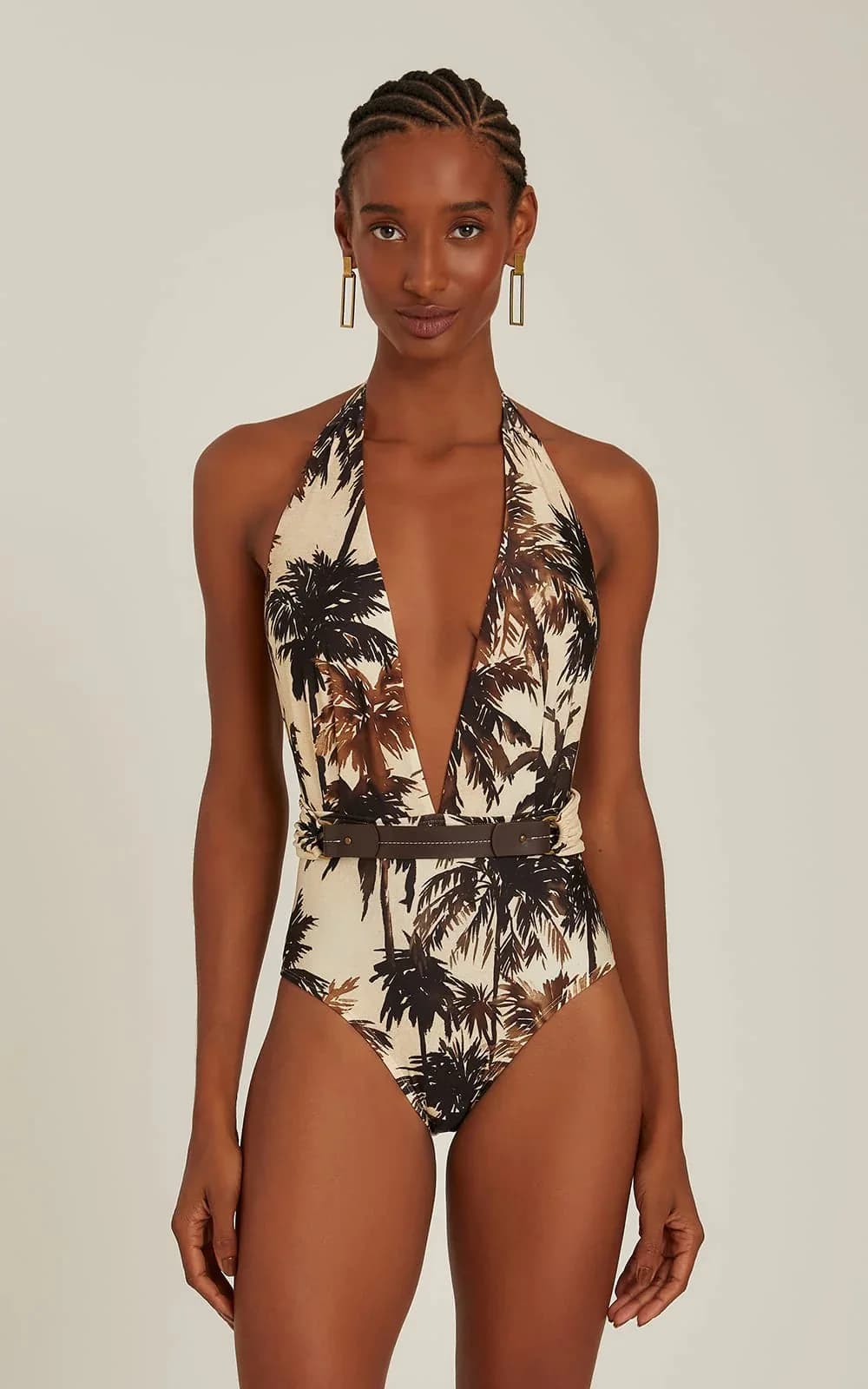 New Summer Women's Sexy and Fashionable Deep V-neck Hanging Retro Printed One-piece Swimsuit Set