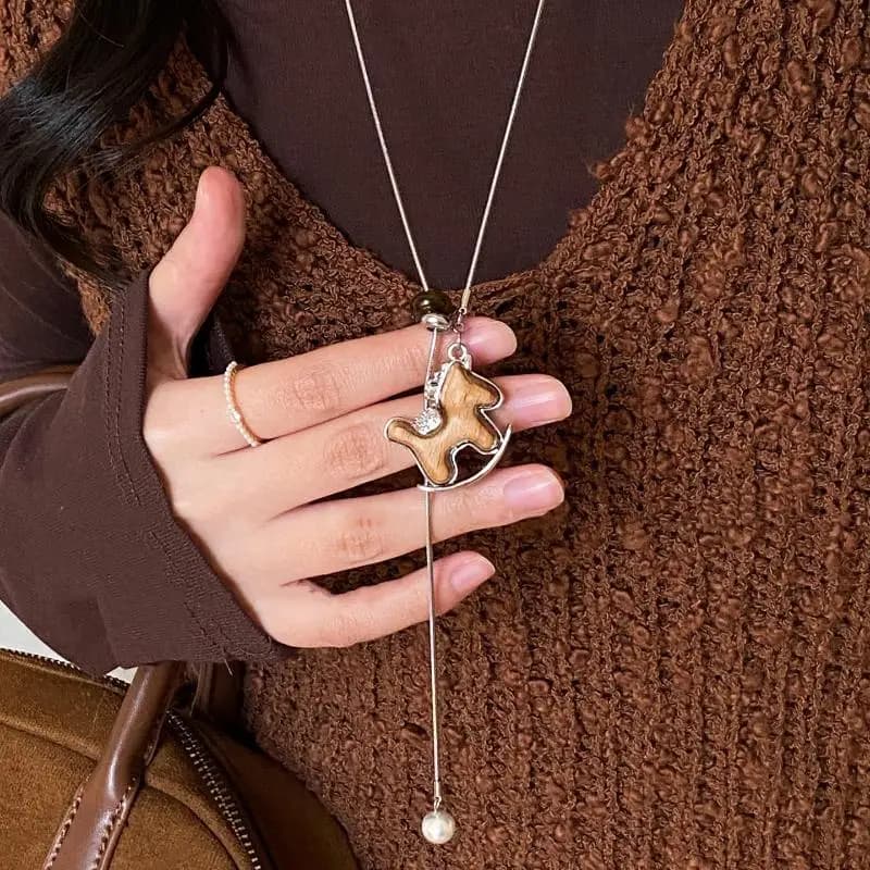 Simple Fashionable Horse Collarbone Chain Necklace Earrings For Women's Creative Sweater Chain Jewelry Accessories Gifts