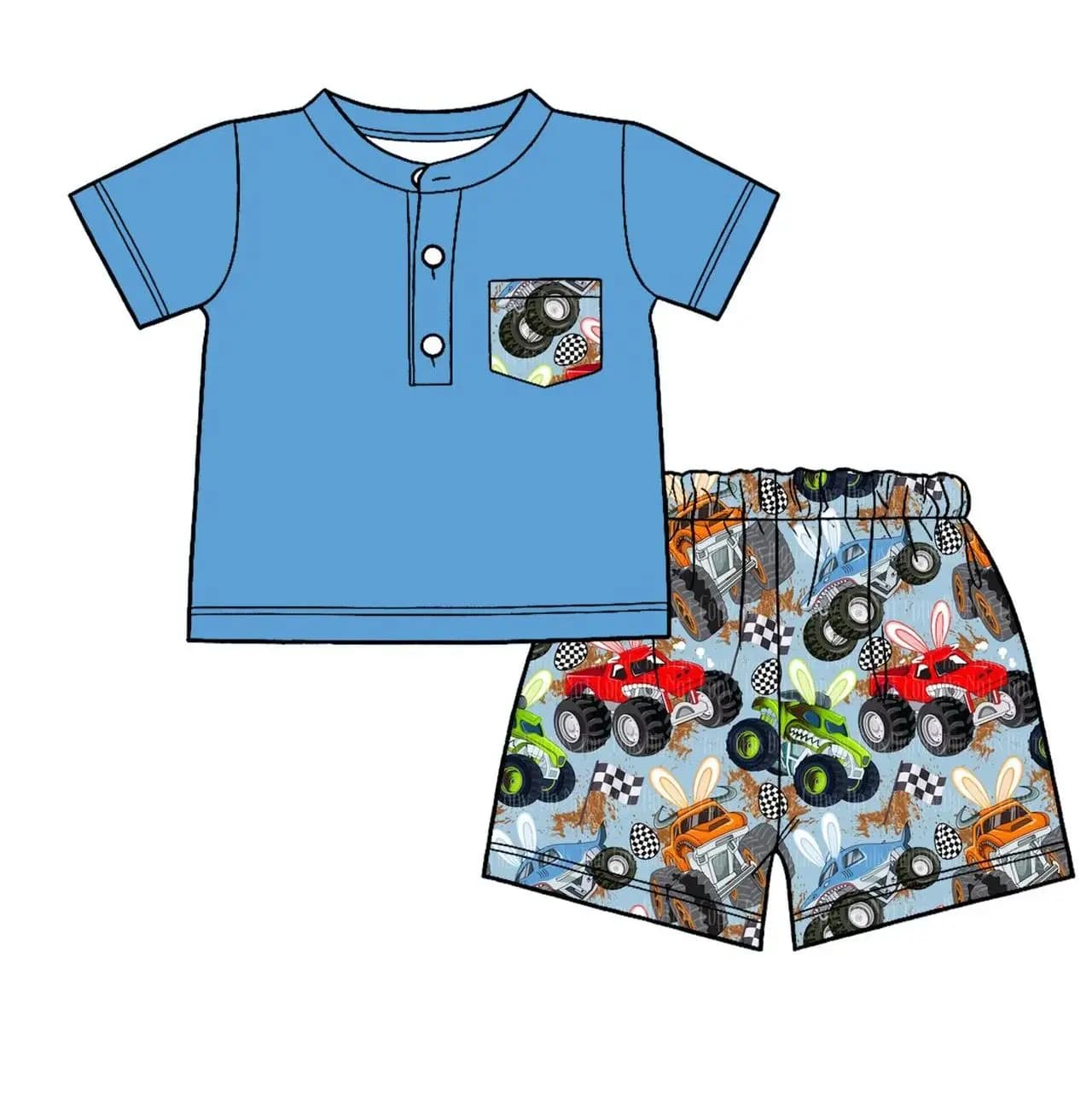 Kids Clothing Wholesale Easter Truck Baby Boy Shorts Set Cute Pajama Outfit Children Boutique Clothes