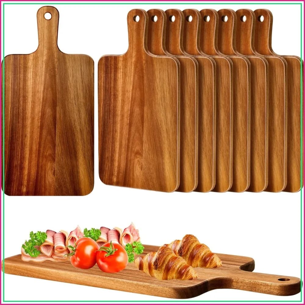 10 Pcs Acacia Wood Cutting Board with Handle 15.7x7.8 Inch Serving Chopping Boards for Pizza, Bread, Cheese, Charcuterie