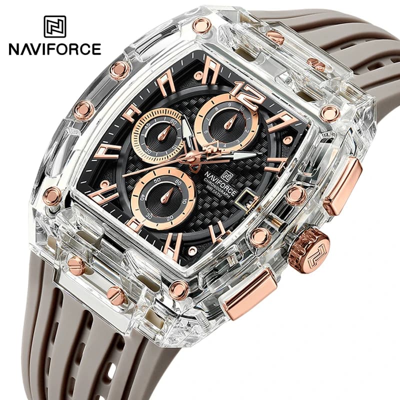 New Men's Multifunction Quartz Watch NAVIFORCE Fashion Sports Chronograph 5ATM Men's Casual Wrist Watch with Waterproof Silicone Strap