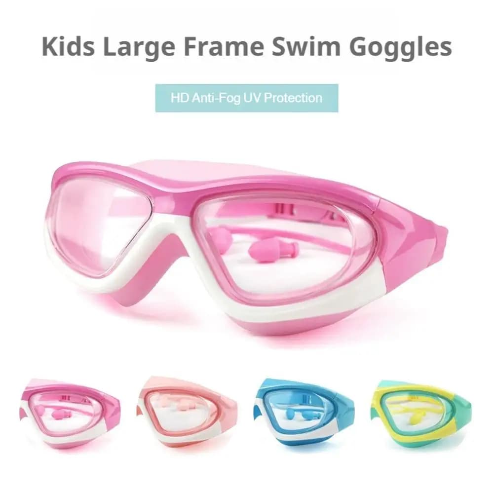 Children's swimwear with large frame, waterproof transparent lenses, UV protection, stagnated silicone seal, wide vision for boys and girls