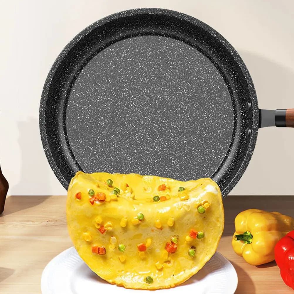 Padella Antiaderente in Pietra Maifan con Manico in Legno, Piccola Padella per Colazione, Facile da Pulire, Mini Omeletta Maker