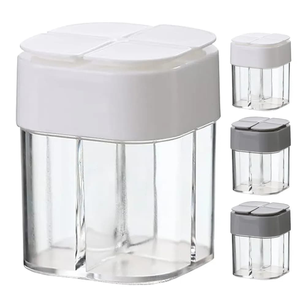 4 in 1 Seasoning Container Set Salt Pepper Shaker Plastic Flip Lid Airtight Travel Spice Jar Camping Cooking Bbq Condiment