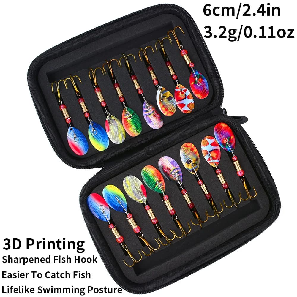16Pcs Colorful Spinner Fishing Lures Kit Metal Spoon Bait Set with Storage Bag for Bass Pike Trout Freshwater Saltwater