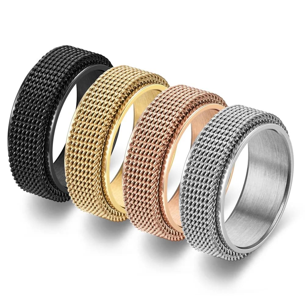 Semplici anelli di ansia Spinner in acciaio inossidabile da 8 mm per donna Uomo Anelli rotanti con catena a rete Spinner Anelli antistress Gioielli da sposa