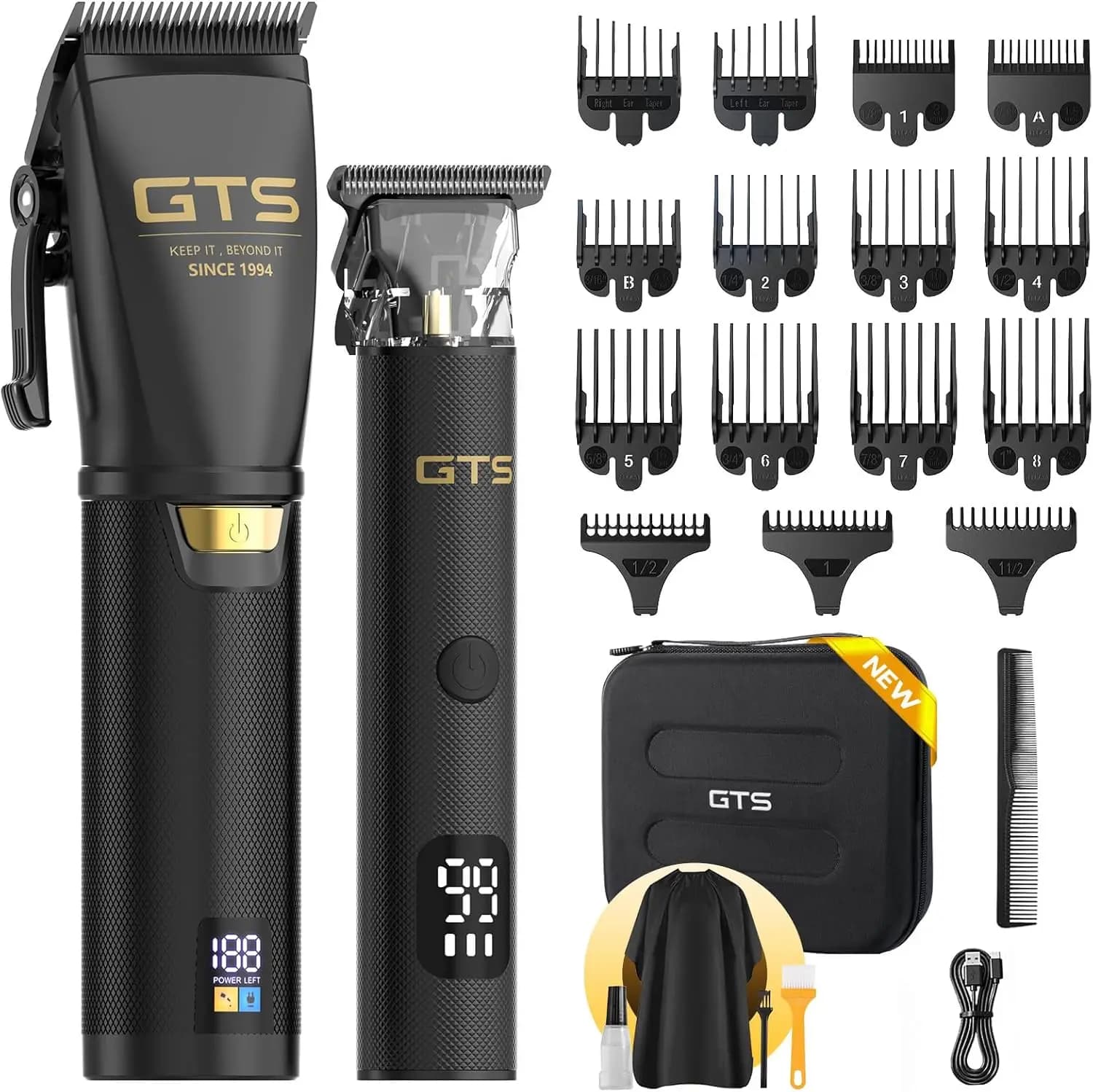 Kit Professionale di Tagliacapelli e Regolabarba Senza Fili per Uomo con Display LED, 15 Pettini Guida, Lunga Durata della Batteria