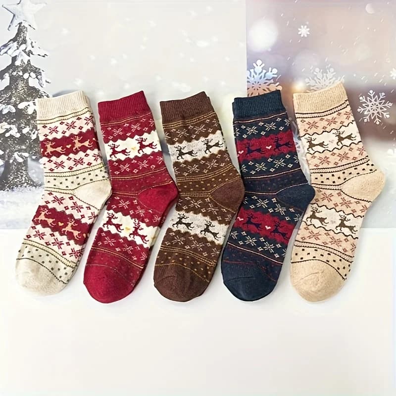 Ladies 1 Pack of Comfort Padded Socks - Festive Christmas Reindeer with Snowflake Pattern