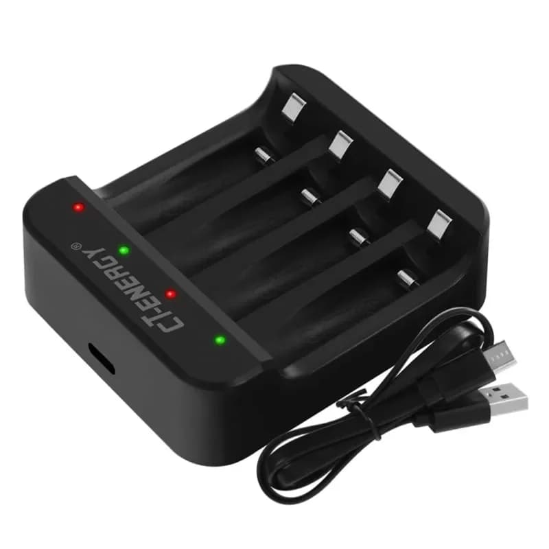 Caricabatteria rapido a batteria al litio intelligente a 4 slot 1.5V caricabatteria al litio AA / AAA con indicatore LED caricabatterie con cavo