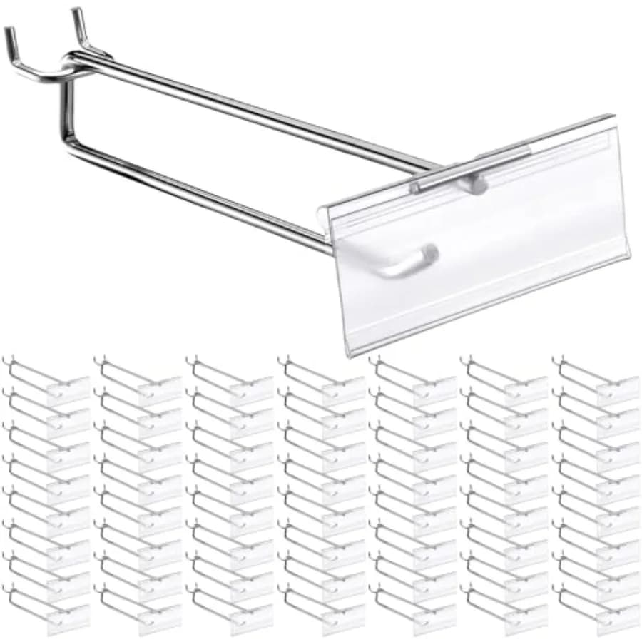 Ganci in metallo per scanboard con portaetichetta per pannelli forati da 1/8'' a 1/4'', ganci per pegboard con cartellino prezzo, accessori da parete in metallo per scanboard