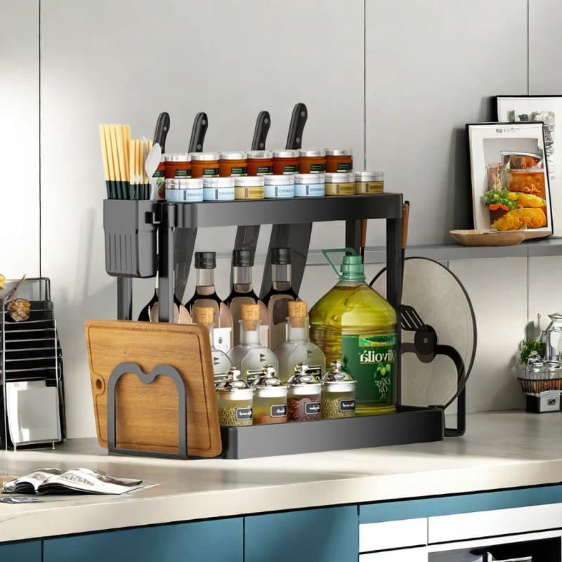 Multifunction Kitchen Organizer Spice Rack Utensil Holder Knife Storage Rack for Countertop Cooking Supplies Space Saving