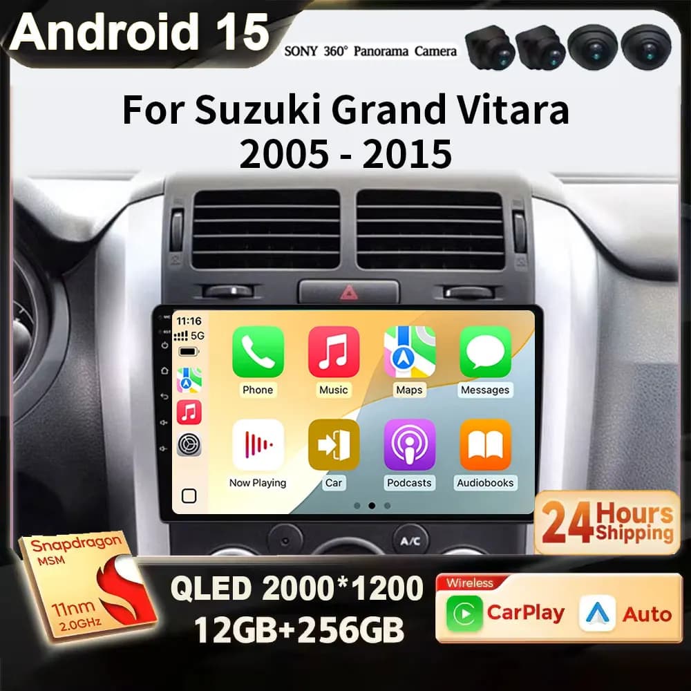 Per Suzuki Grand Vitara 3 2005-2015 Android 15 Wireless Auto Car Radio Car Radio Multimedia Stereo CarPlay DSP DVD 4G WIFI BT