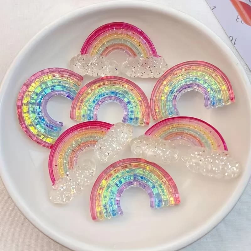 6pcs/set Lovely Shiny Resin 3D Colorful Rainbow Flatback Stone Figurines, DIY Wedding Bow Scrapbook Home Accessories Crafts