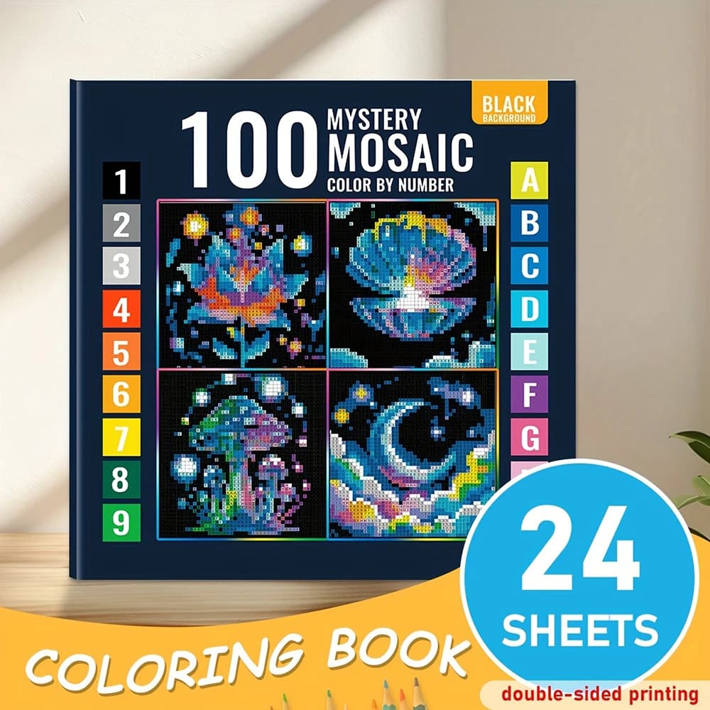 Libro da colorare digitale a mosaico, contenente motivi floreali, cosmici e fantasia in pixel art, regalo perfetto per le vacanze
