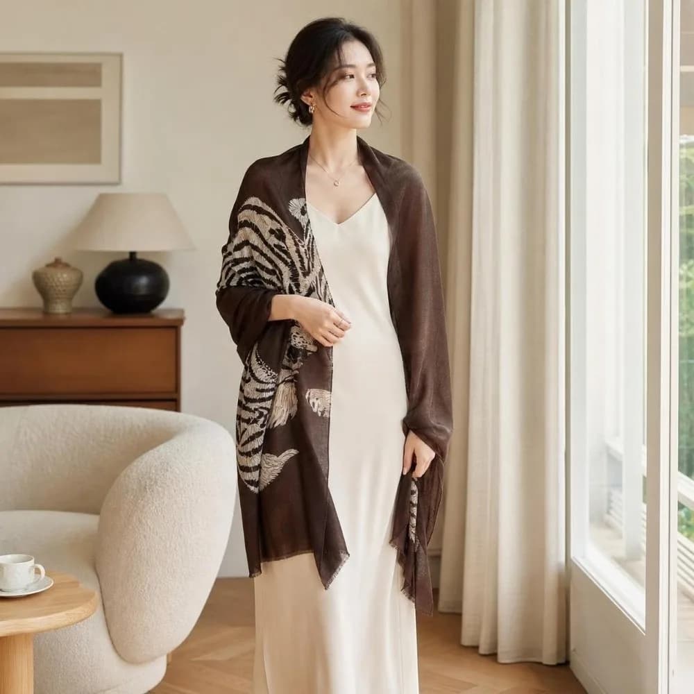 Leopard Sunscreen Cover-up Tiger Print Sun Protection Vintage Shawl Wrap Temperament Old Money Style Long Cover Scarf Summer