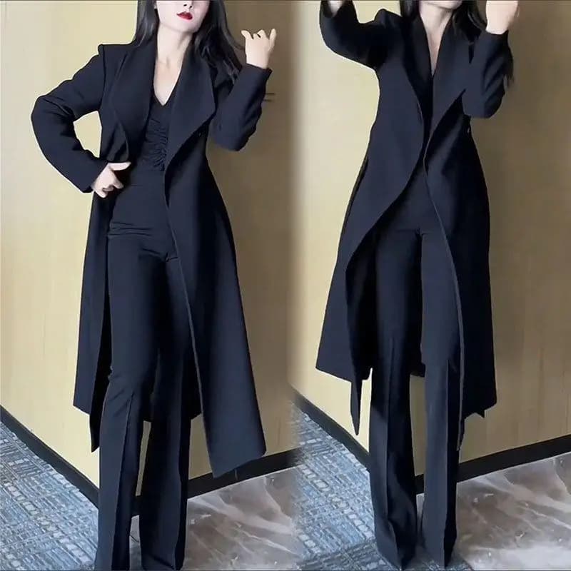 Fashionable Hepburn Style Women's Windbreaker Jacket And Pants Slimming Set Autumn New Arrival Polyester Fiber High Waist