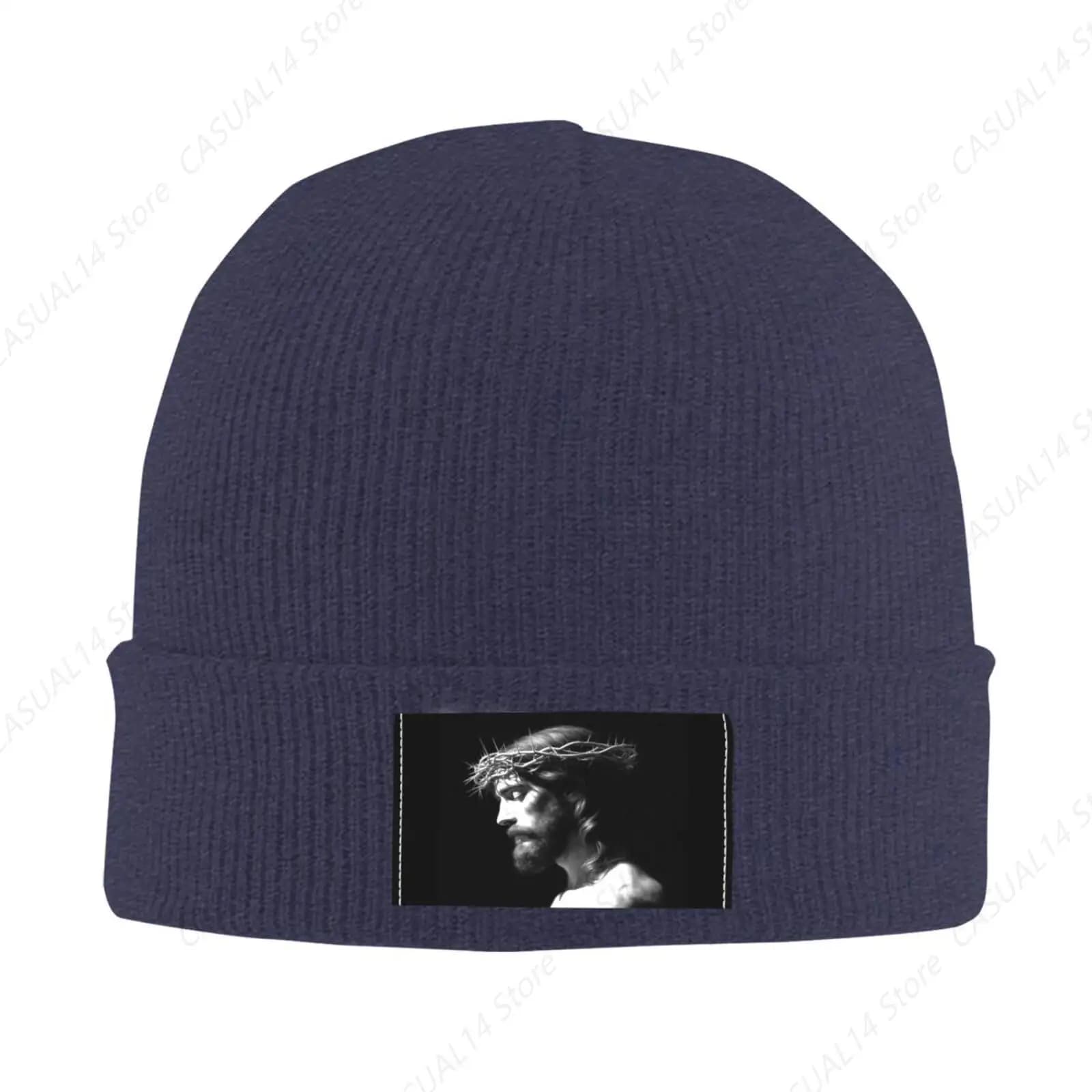 Vintage Christian Christ Jesus Graphic Knit Beanie Hat Winter Fall Headwear for Men Women Soft Warm Skull Cap Bulk Knit Hats
