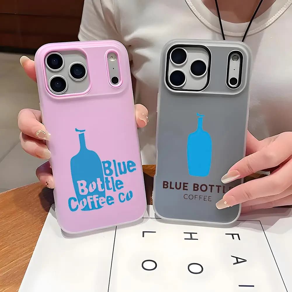 Specialty Coffee Blue Bottle Phone Case for iPhone 17 16 15 14 13 12 11 Pro Max Plus Mini, transparent, shockproof, soft