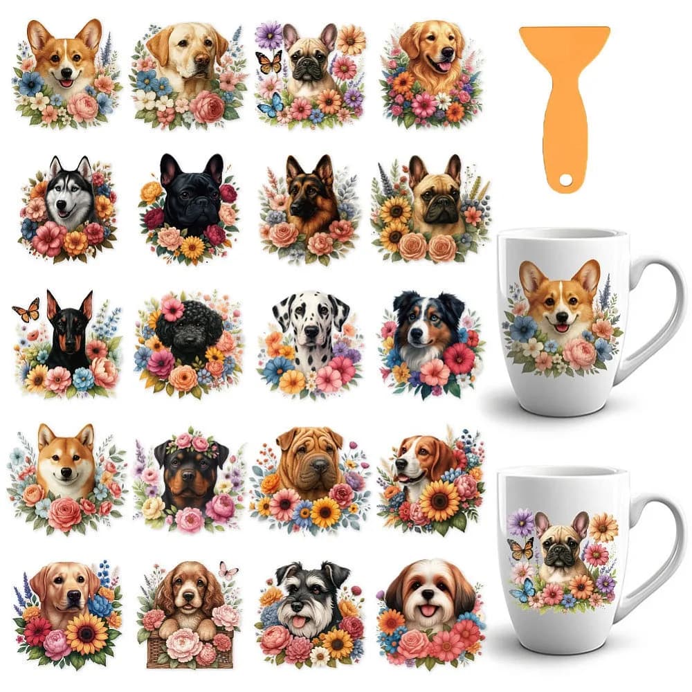 Carta Termotrasferibile in PVC per Sublimazione UV, per Tazze e Articoli per Cani, 110x240mm, 10 Stili, 1 Pezzo/Stile, 10 Pezzi/Set
