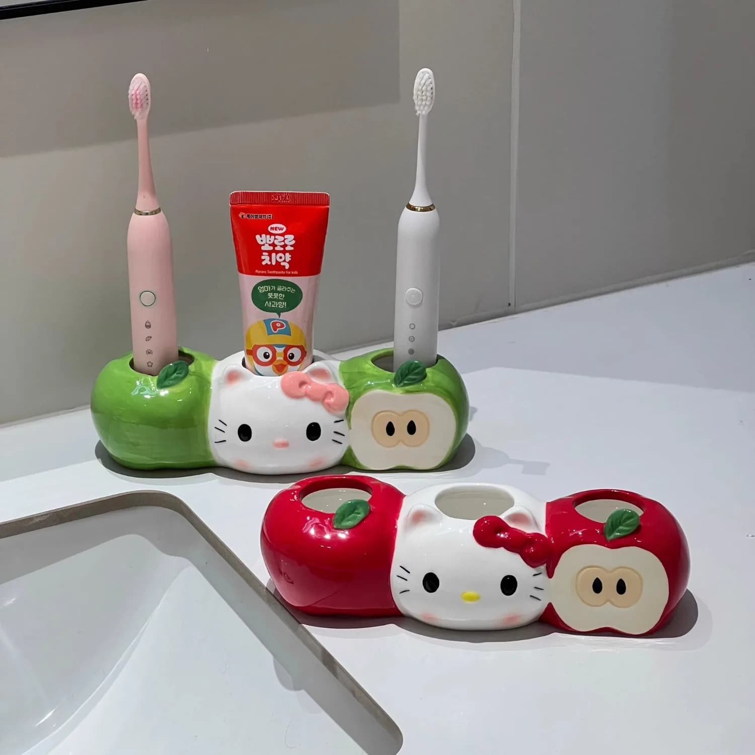 Ceramic Anime Sanrio Holder HelloKitty, Bathroom Holders for Couples, Kawaiii Gift for Holidays