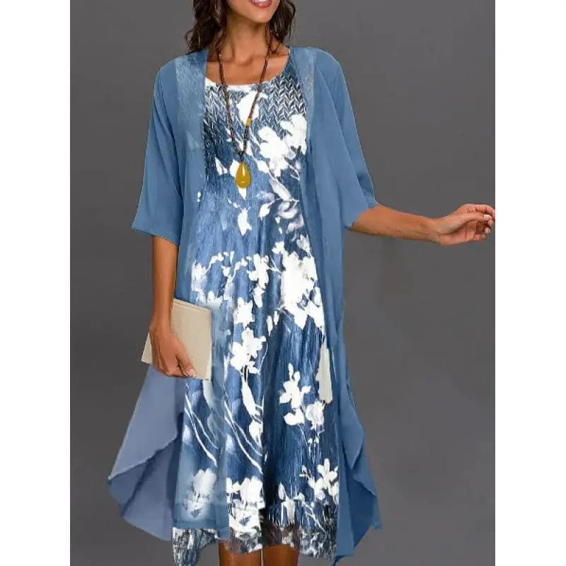 Spring Autumn Fashion Elegant Chiffon Dress Two Piece Set Independent Station Wish Stylish Midi Skirt Regular Sleeve Length