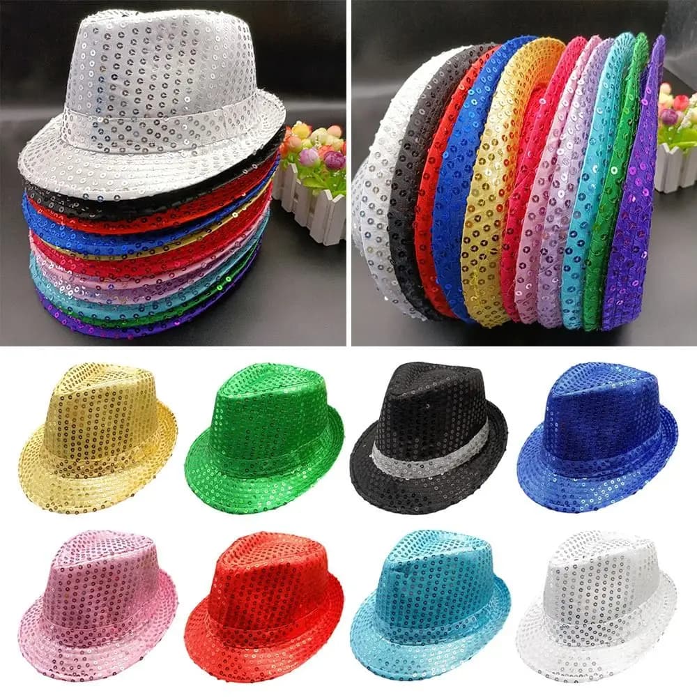 Jazz Hat for Men and Women, Party and Holiday Hats, Decorated with Paillettes, for Dance Shows on the Ball