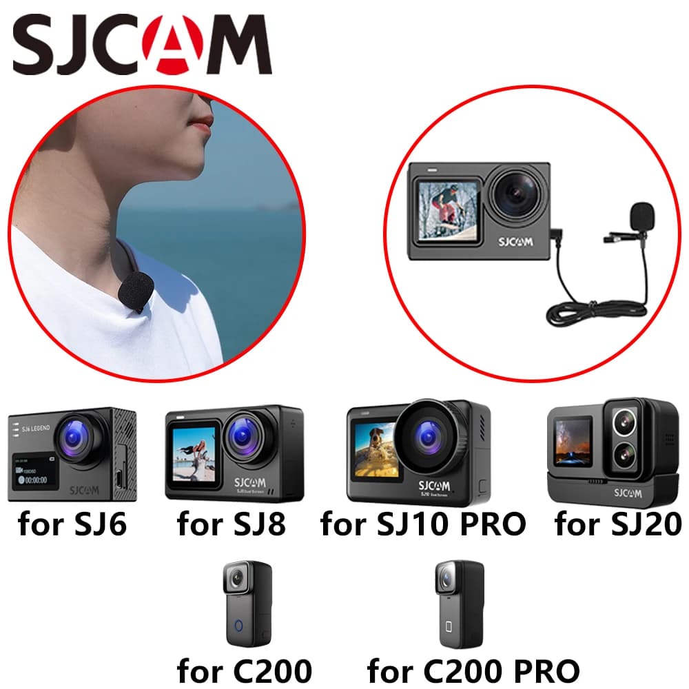 Microfono SJCAM per Action Camera con Riduzione del Rumore Fisico, Microfono Cablato a Clip da Risvolto, Adatto per SJ6 SJ8 SJ10 PRO SJ20 C200 C200 PRO