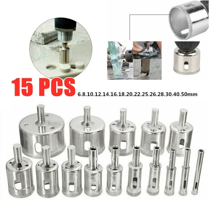 10/15 pz Set Punte da trapano per piastrelle Set Piastrelle rivestite diamantate Marmo Vetro Ceramica Foro Sega Punte da perforazione Utensili elettrici Accessori
