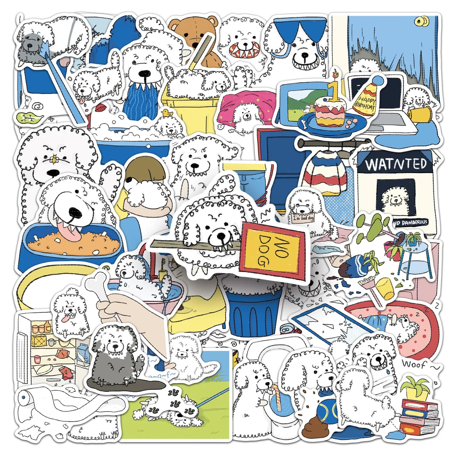 50-Pack Waterproof Cute Dog Graffiti Stickers for Mobile Phones Guitars Luggage Notebooks Decorative Paper Crafts
